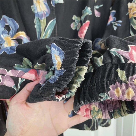 Vintage 90s Floral Cotton Jacket: High-Neck Acid Wash Bomber - Picture 6 of 9